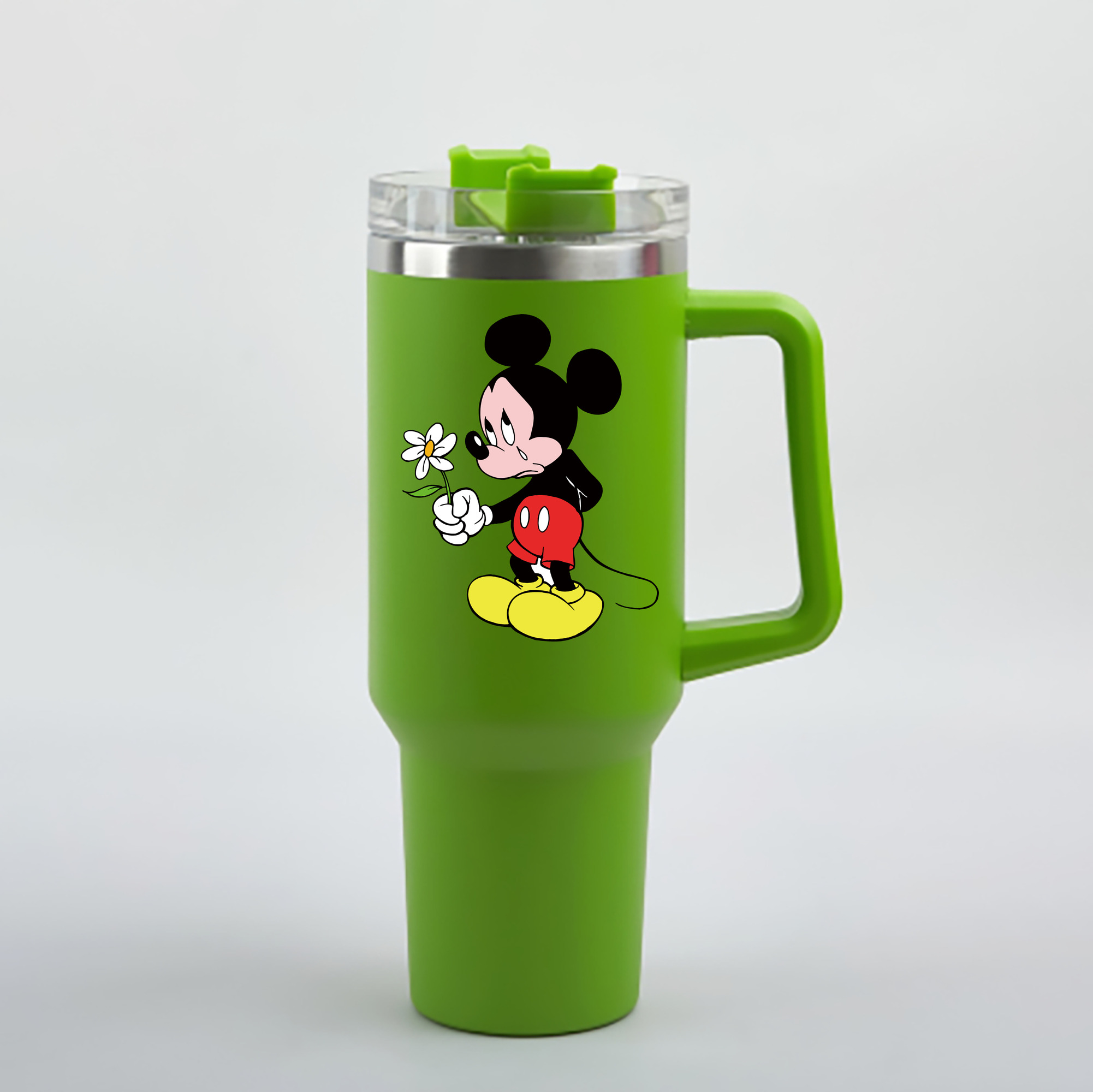 （画像用） ミッキーマウス Mickey Mouse 1200mL車用タンブラー - クリスタルステッカー（プラスチックストロー付き）